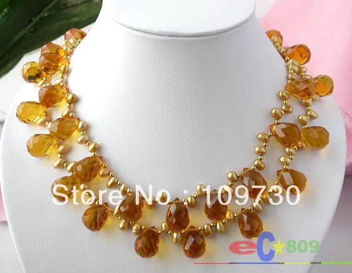 

Jewelry 0012024 2ROW FACETED CITRINE CRYSTAL GOLD FW PEARL NECKLACE 5.5