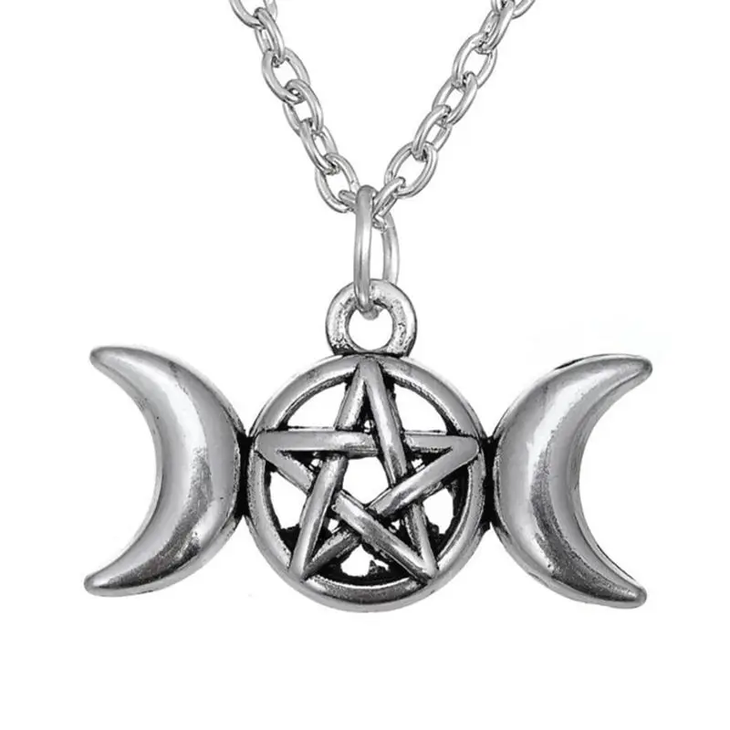 Wiccan подвеска с пентаграммой Тройная Луна богиня Винтажный серебряный волшебный