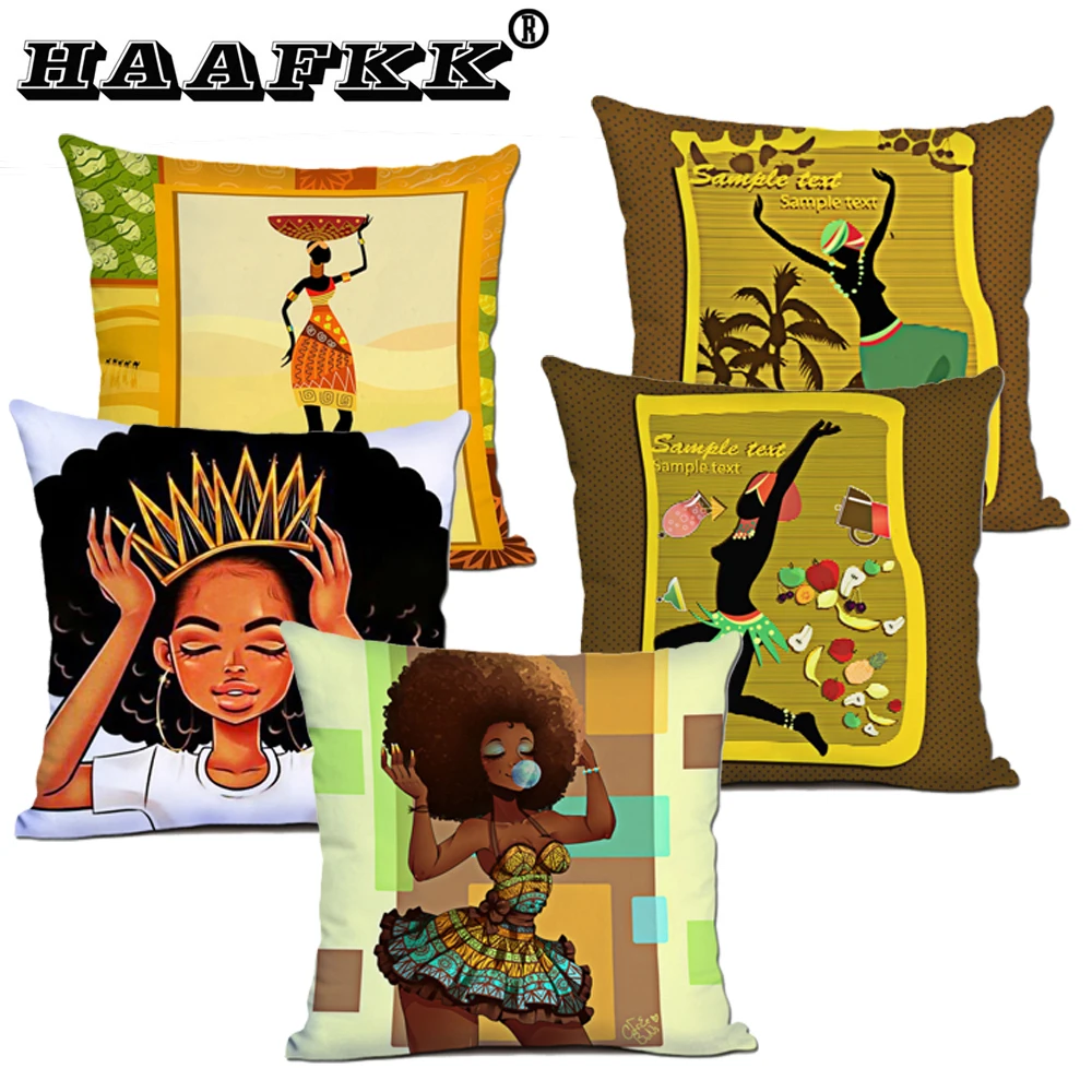 

Polyester Cushion Cover African Dance Cartoon Decorative Pillow Case 45*45 Cushion Home Decor Throw Pillow Cover