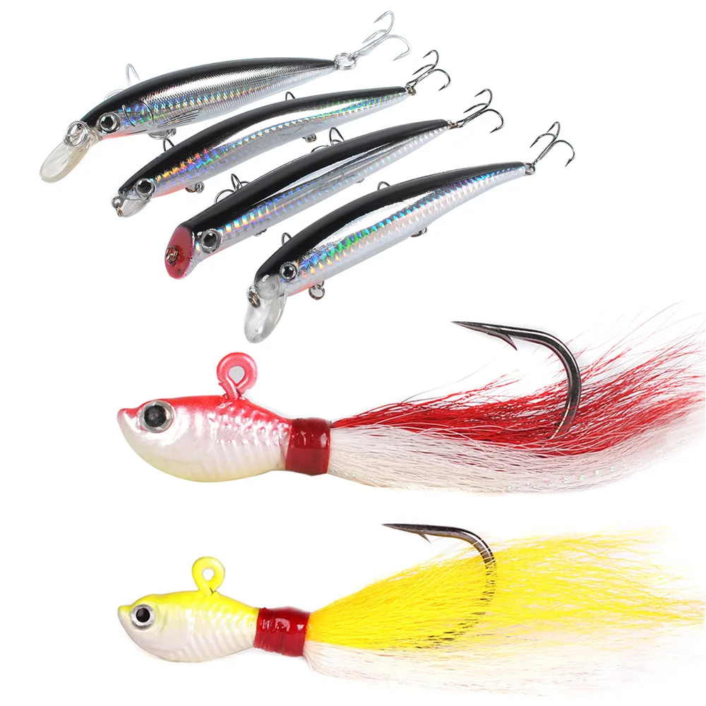 Dr.Fish Lot 6 Saltwater Fishing Lures Lot Bucktail Jigs Inshore Minnow