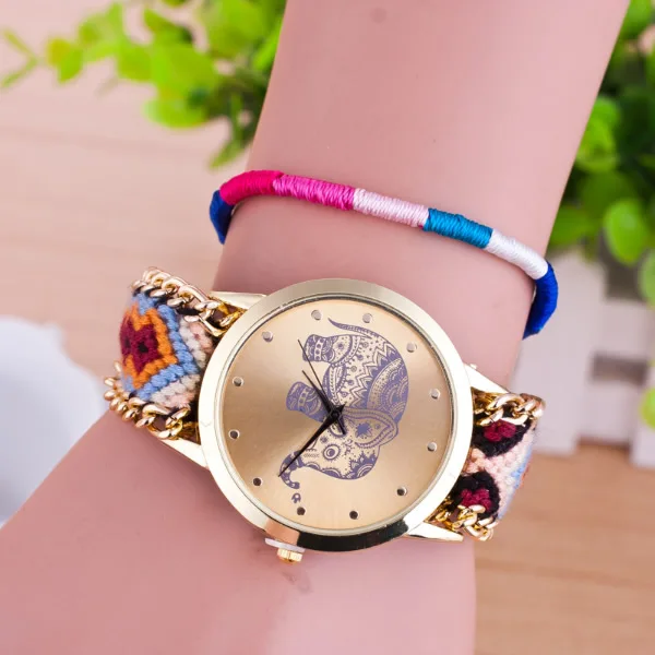 Новинка 2017 года бренд ручной работы плетеный браслет дружбы наручные часы Женева Часы модные женские туфли платье quarzt Часы Relogio feminino