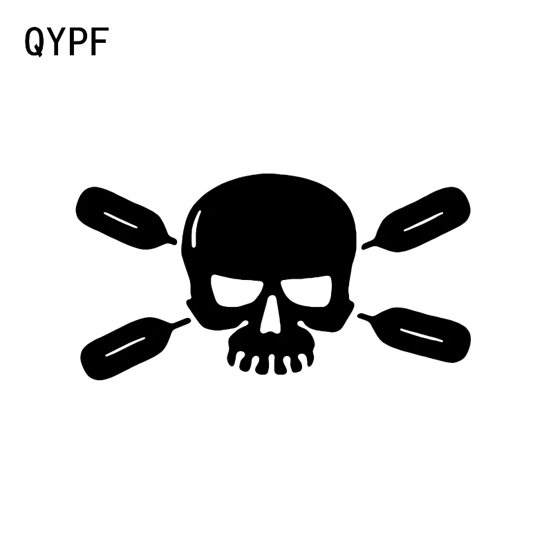 

QYPF 15.9*8.3CM Interesting Skull And Paddles Kayaking Sticker Decor Car Sticker Vinyl Silhouette C16-1236