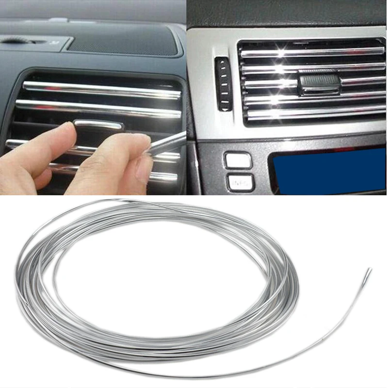 

8m U Shape DIY Car-styling Interior Air Vent Grille Switch Rim Trim Outlet Decoration Strip Moulding Chrome Silver Free shipping