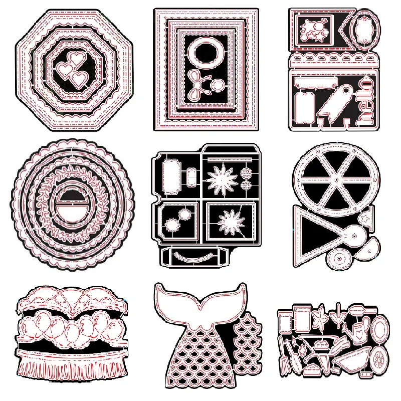 

Tag Circle Box Fish Birthday Balloon Background Cards Making Metal Cutting Dies For DIY Scrapbooking Photo Album Embossing