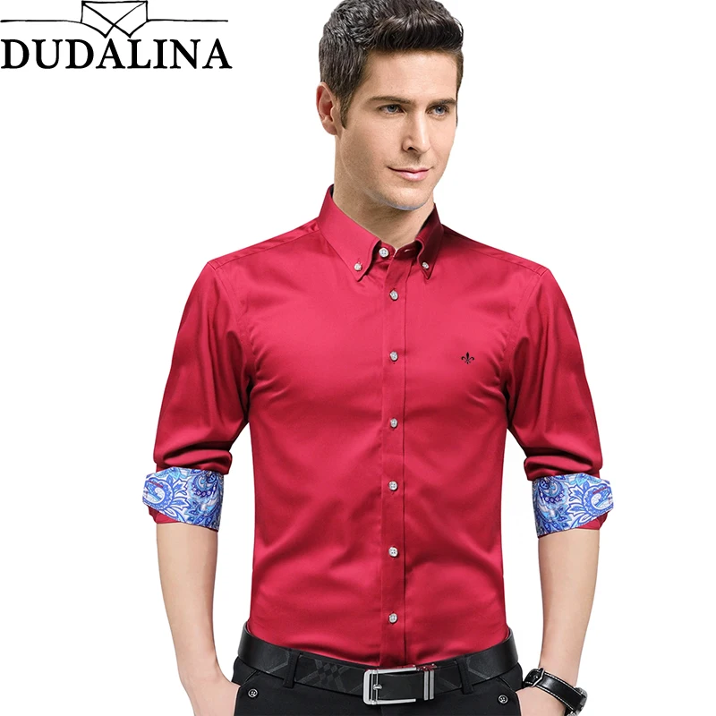 

Dudalina Male Shirt 100% Cotton Brand Mens Long Sleeve Shirt 2017 Slim Fit Shirt Plus Size Fight Color Casual Shirt Men Clothes