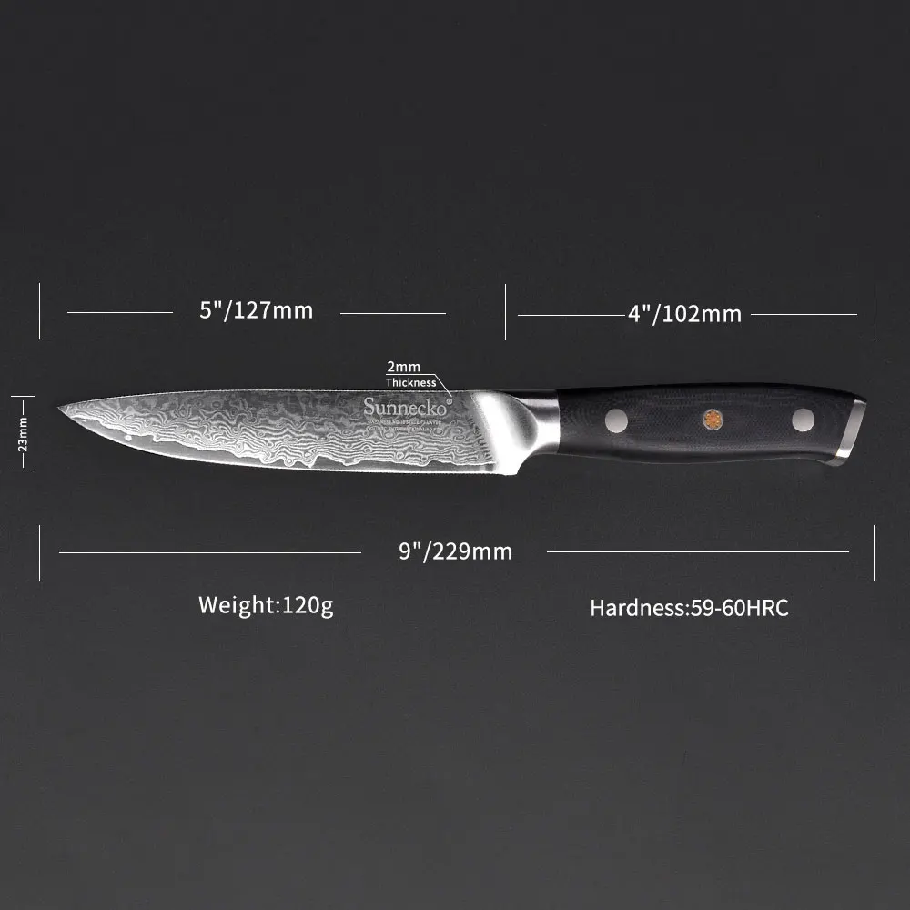Sunnecko 2 шт Набор ножей " сантоку 5" универсальные кухонные ножи японский VG10 Дамаск Сталь G10 шлифовальная ручка мясо приспособление для нарезки - Цвет: 5 inch Utility