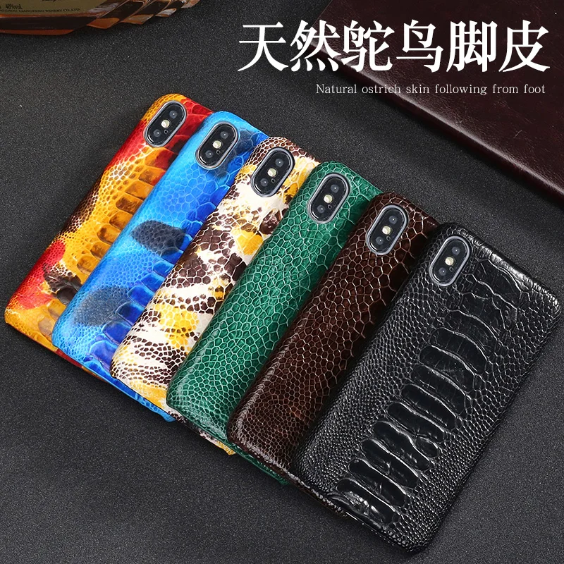 

Natural Ostrich Foot skin Phone case For iPhone X case Luxury Genuine Leather Back cover For 6 6S 7 8 Plus 5 5S SE cases
