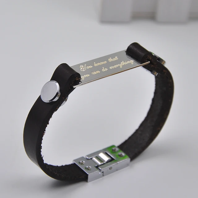 Whole Silver Engrave Quote Bracelet Men Leather Bangle Words Whole Silver Engrave Quote Bracelet Men Leather Bangle Words Stamp Lover Jewelry Cly Gift