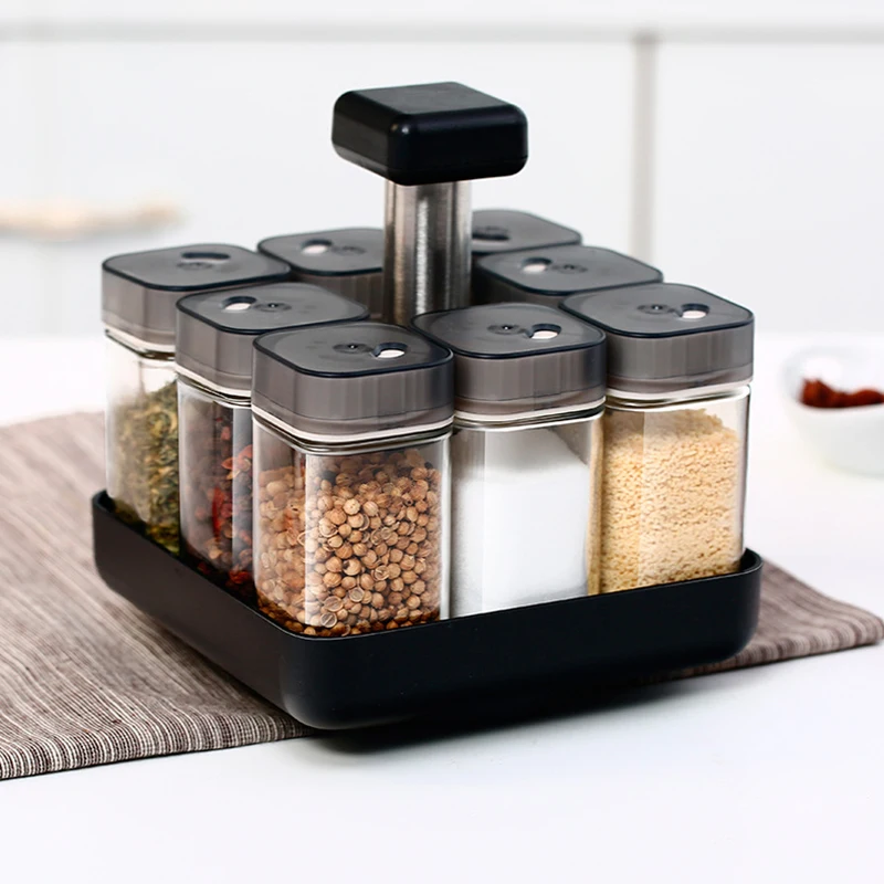 

8pcs/set Kitchen Spice Bottles Glass Seasoning Jars Boxes Condiment Herb Storage Organizer Home Cuisine Organization Accessories