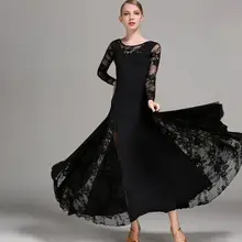 Новое Кружевное бальное танцевальное платье для женщин с длинными рукавами, платья для танго и вальса, стандартное бальное платье черного/Красного/синего/зеленого цвета