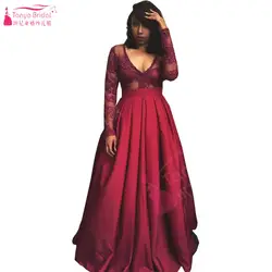 Бордовые длинные платья для выпускного вечера с v-образным вырезом атласные арабские элегантные вечерние платья Очаровательное платье