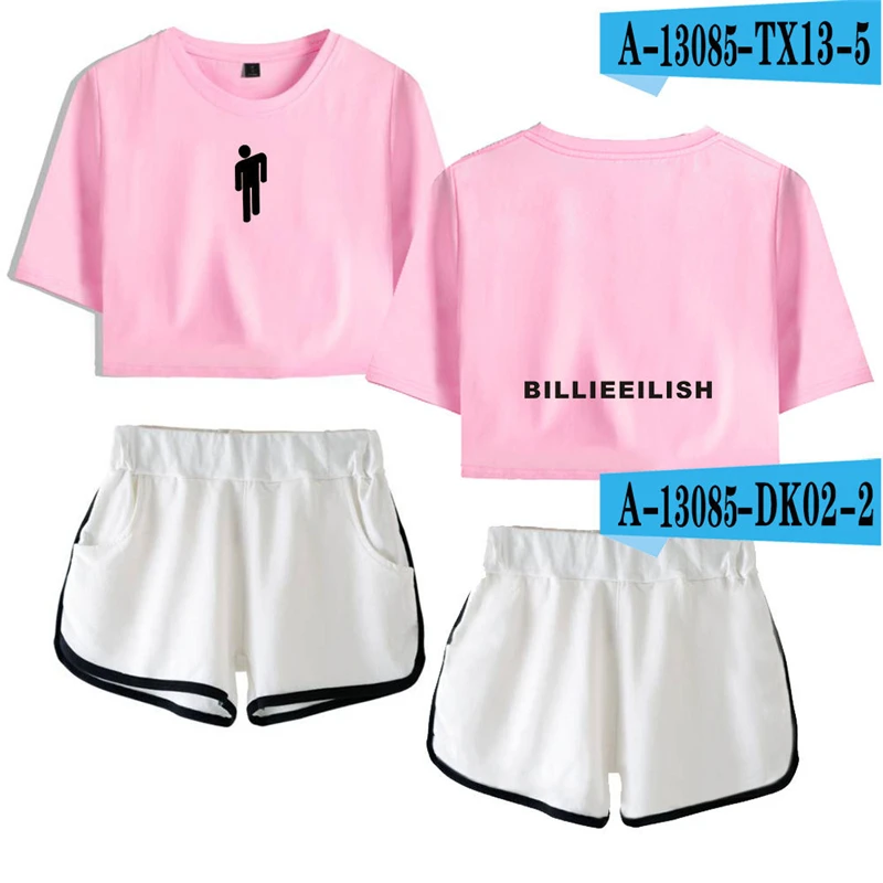 

Billie Eilish Two Piece Set Streetwear Crop Top Set Hip Hop Shorts And Top Set Pink Women Sets Billie Eilish Clothing Shorts