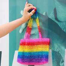 Ins/Популярная женская сумка с бусинами, модная акриловая разноцветная Радужная Сумка-тоут, летняя ручная Дамская дорожная дамская сумочка для вечеринок
