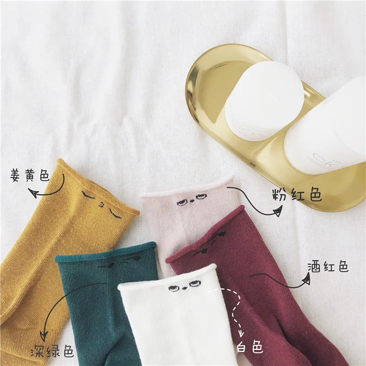 

1012 MISSNUO Autumn and Winter Pure Color Male and Female Children's Macaron Ear Side Loose Socks Pure Cotton Combed