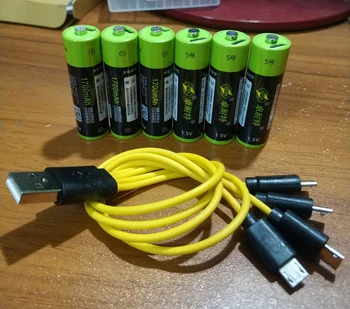 

6pcs ZNTER 2550mwh 1.5V AA 1700mAh li-polymer usb aa rechargeable lithium li-ion battery with 1 4in1 USB cable pack