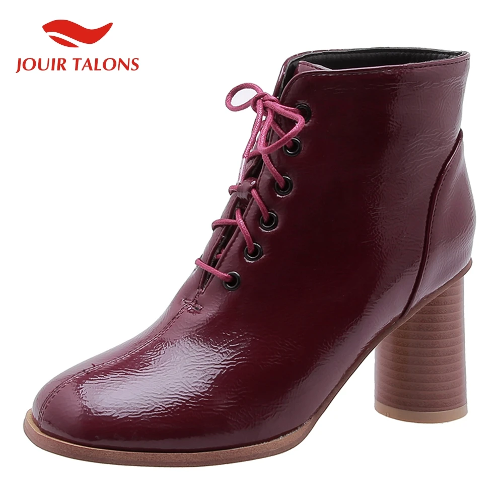 

On Sale Fashion 2019 Big Size 32-48 Add Fur Winter Boots Women Shoes Woman Shoelaces Chunky High Heels Ankle Boots Female