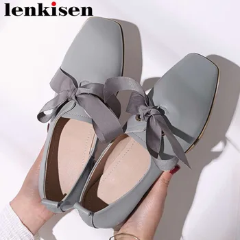 

2019 daily wear brand woman pumps gorgeous riband low heels cow leather retro preppy british school square toe leisure pumps L41