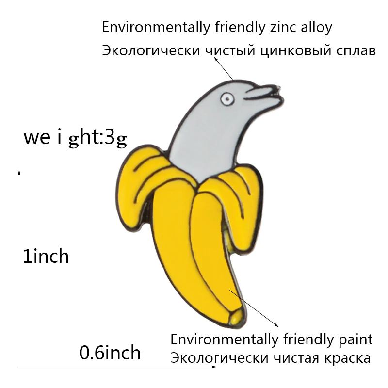 Dolphin Pisang Enamel Bros Hewan Dan Tumbuhan Pin Denim Pakaian