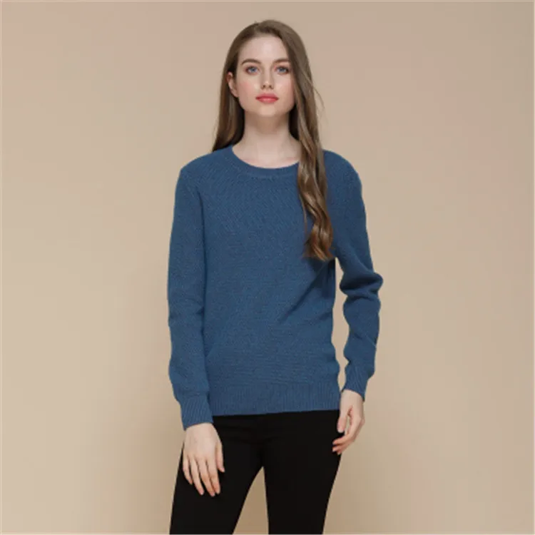  100%goat cashmere pineapple grain knit women fashion Oneck pullover sweater navy blue 5color S-2XL