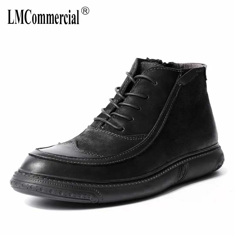 

2018 new British high-heeled shoes black martin boots mens boots all-match cowhide retro real leather boots men chelsea boots