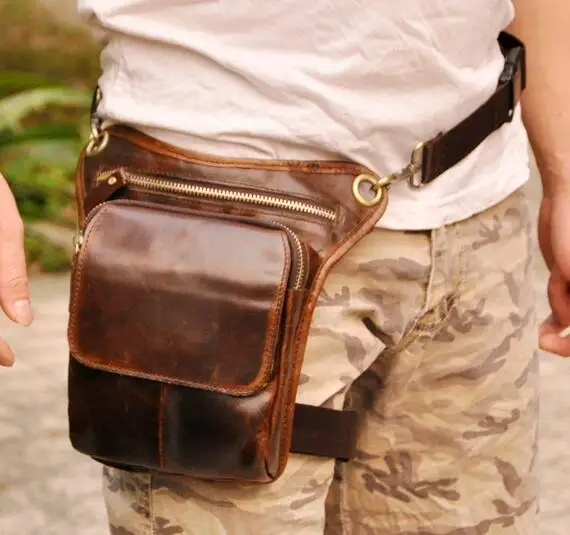 Мужская Дизайнерская Повседневная сумка-мессенджер из натуральной кожи на ремне, модная многофункциональная поясная сумка на ремне, сумка для ног, 211-1c - Цвет: coffee