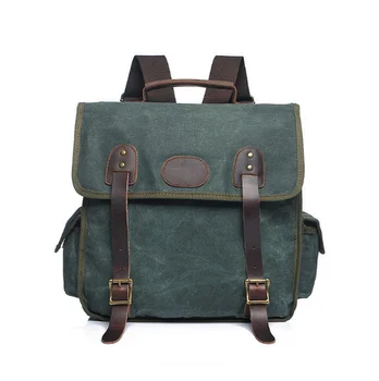 

New retro men's shoulder wrapped with wax canvas with crazy horse backpack travel waterproof men bag