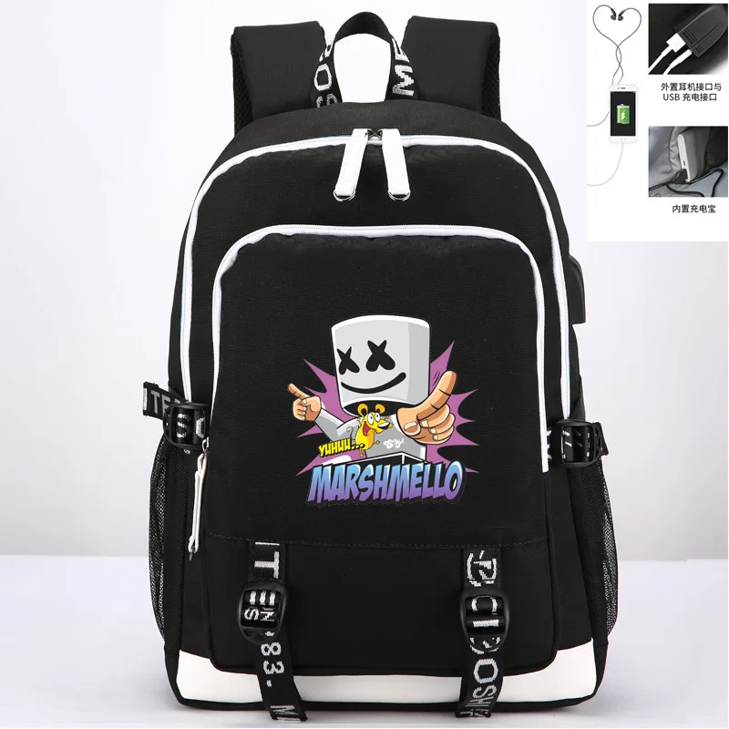 

DJ Electronic Music Marshmello Hip-pop Women Backpack Canvas School Bags DJ Travel Backpack USB Charging Laptop Backpack Rugzak