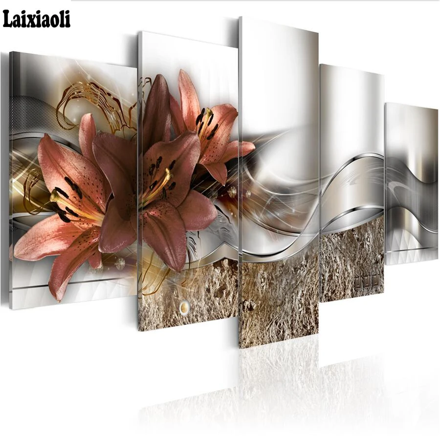 

5 PCS lily Flower 5D DIY Diamond Painting full square Customized picture With Diamonds painting Rhinestone Embroidery Mosaic Kit