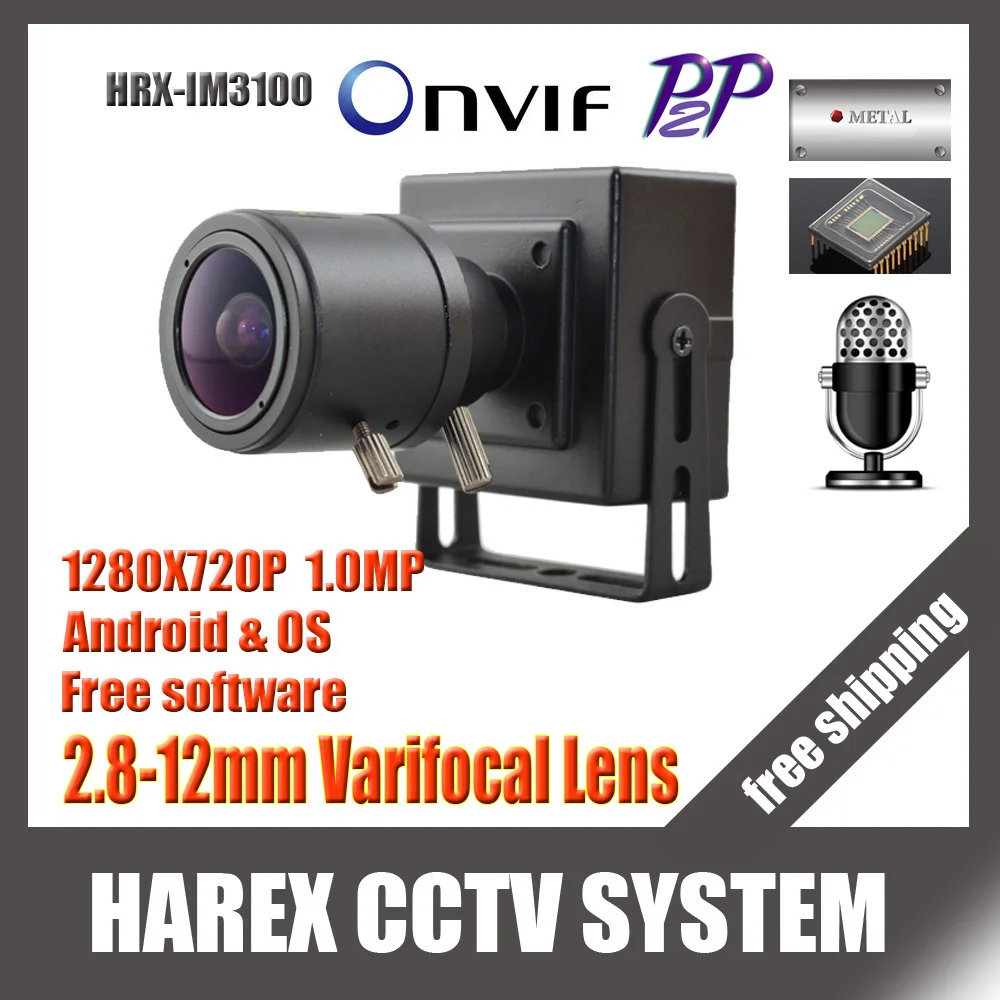 1280*720P 1.0 Mega pixel Varifocal zoom lens 2.8-12mm Mini Audio IP Camera ONVIF indoor Plug and Play, free shipping