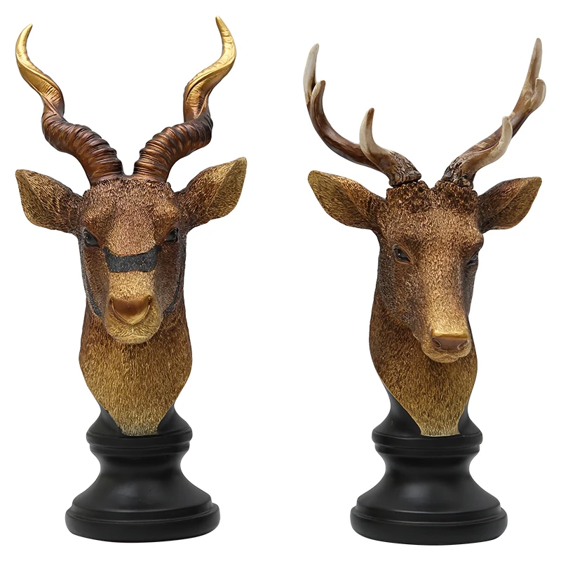 

Nordic Vintage Home Decor Golden Head Deer Head Figurines Miniatures Resin Decoration Crafts Gifts Home Decoration Accessories