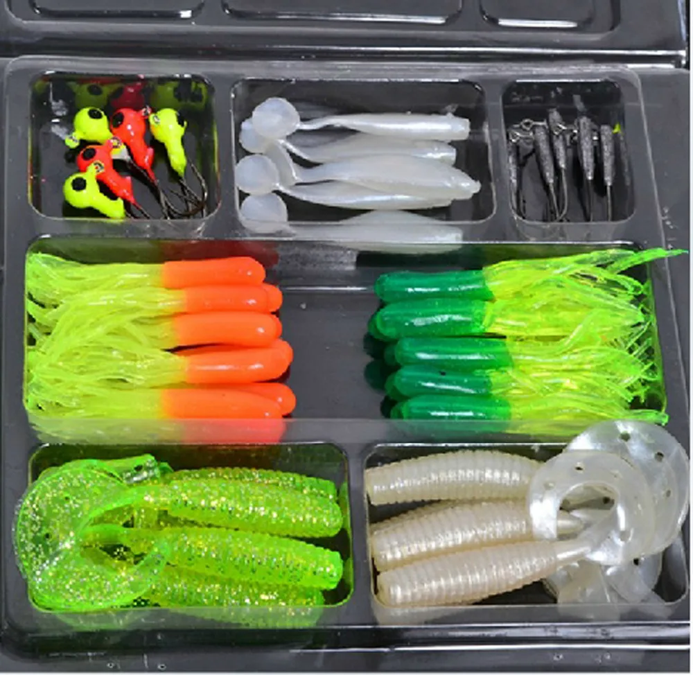 

40 soft lure 10 Jig head hook Fishing Bait soft lure maggots Grub worm Silicone