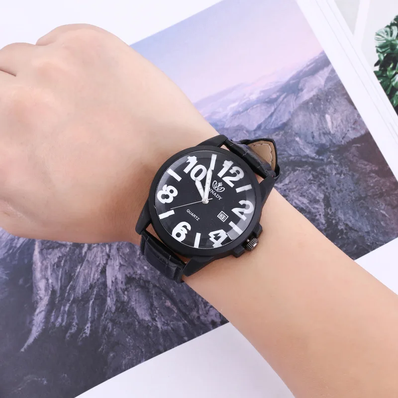 Лидер продаж большим циферблатом кожаным часы для мужчин модные повседневное Спорт кварцевые наручные часы Relogio с календари Relogio Masculino