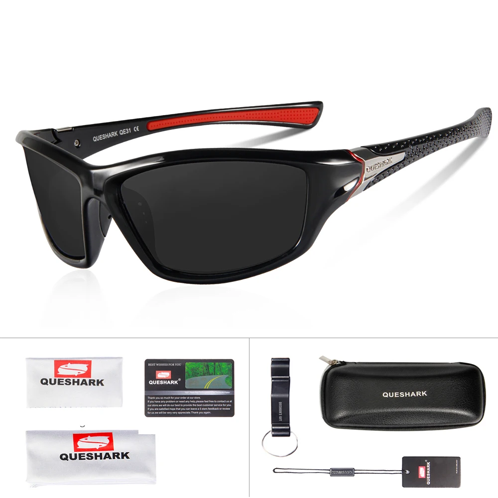 Black Queshark Professional 6 цветов HD поляризованные велосипедные солнцезащитные очки ультралегкие антибликовые очки спортивные ночного видения Верховая езда - Цвет: Black