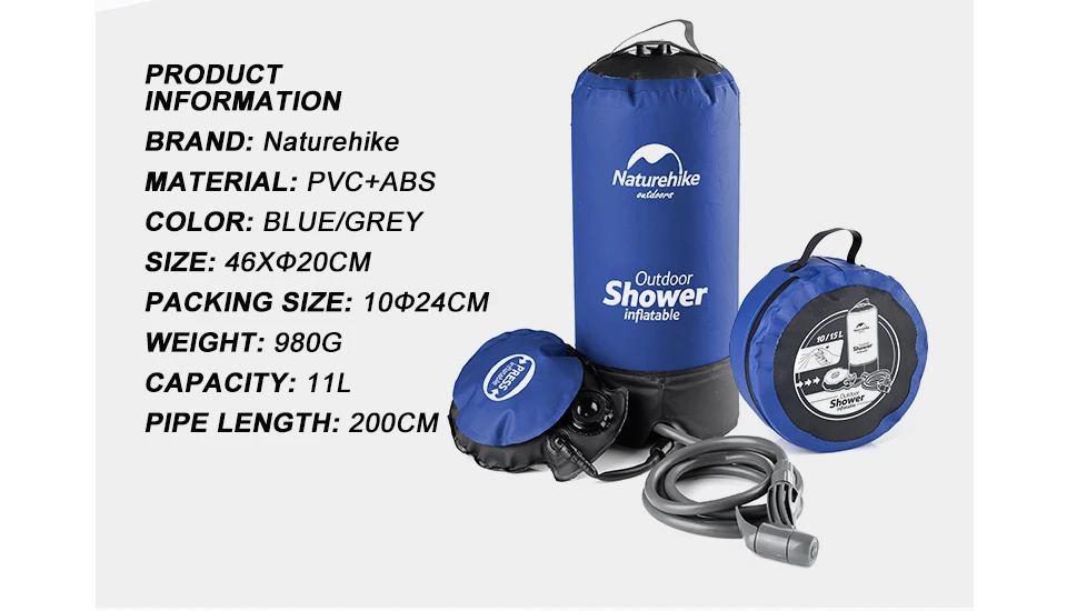 Naturehike 11L открытый купальный мешок для воды открытый надувной душ давление душ Портативный Кемпинг Душ Стиральная автомобильные инструменты