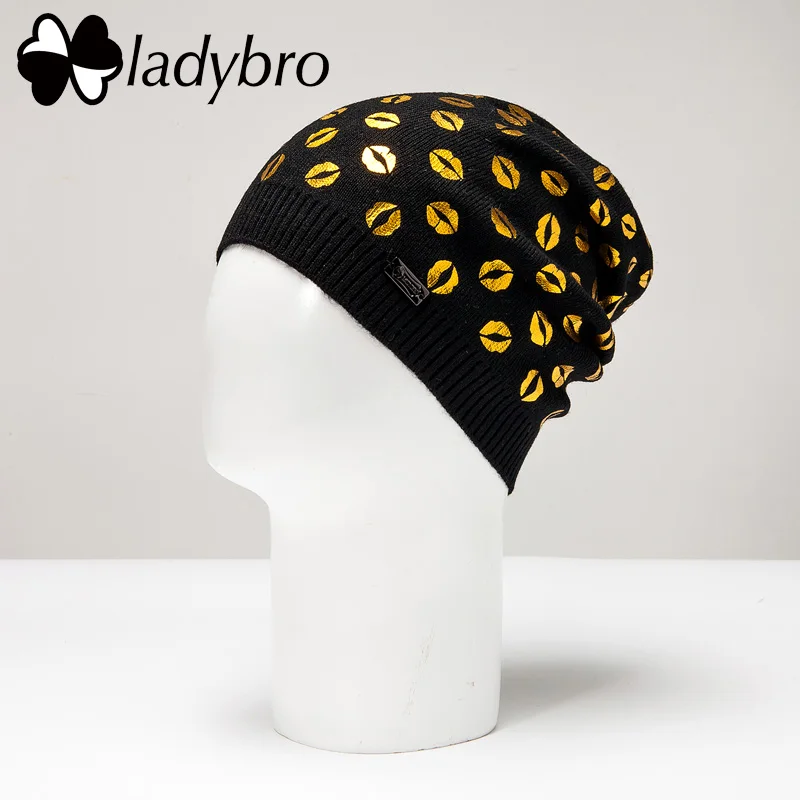 001 Ladybro манжета шапка с принтом Для женщин шерстяная шапка женская мода шапки осень/зима вязаный берет Femme gorros Mujer Invierno - Цвет: 001
