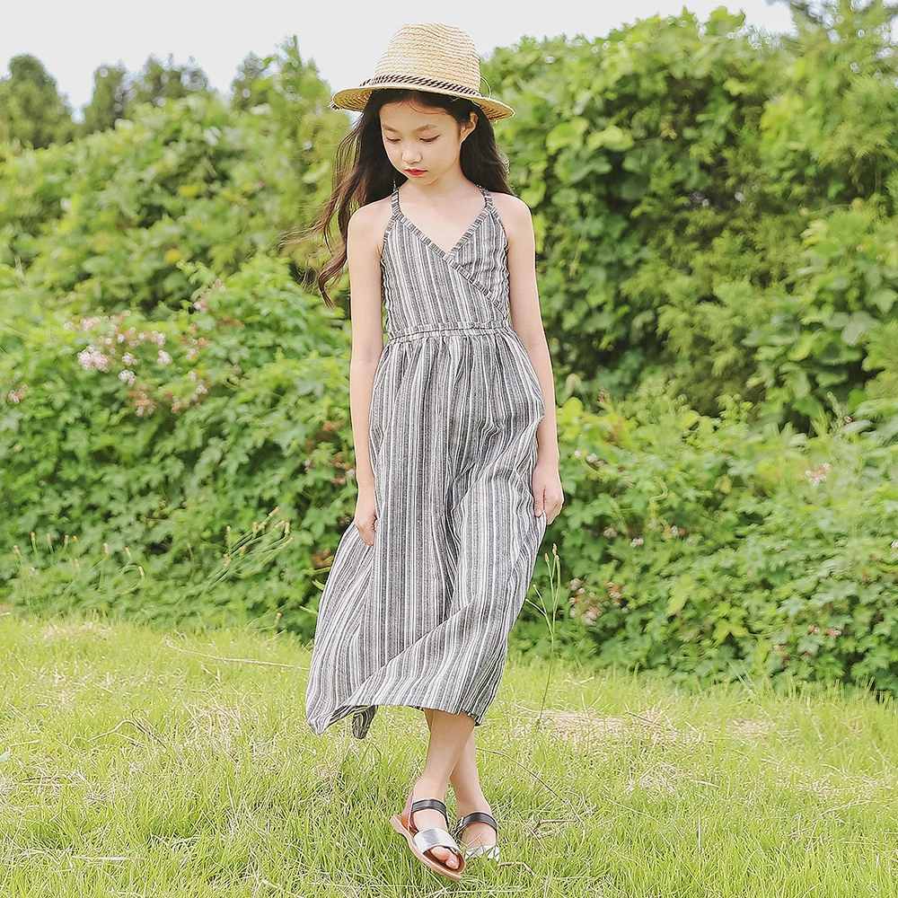 B S187 Summer New Fashion Girls Casual Cotton Stripes Dresses Kids ...