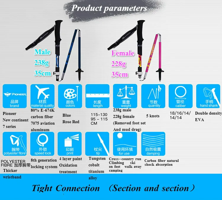 Alça ao ar Varas de Escalada Pioneer Nordic Caminhada Varas Ajustável 3 Seção Livre 34-135cm Caminhadas Pólo Trekking Pólos Eua Vara 15 Esporte e Lazer