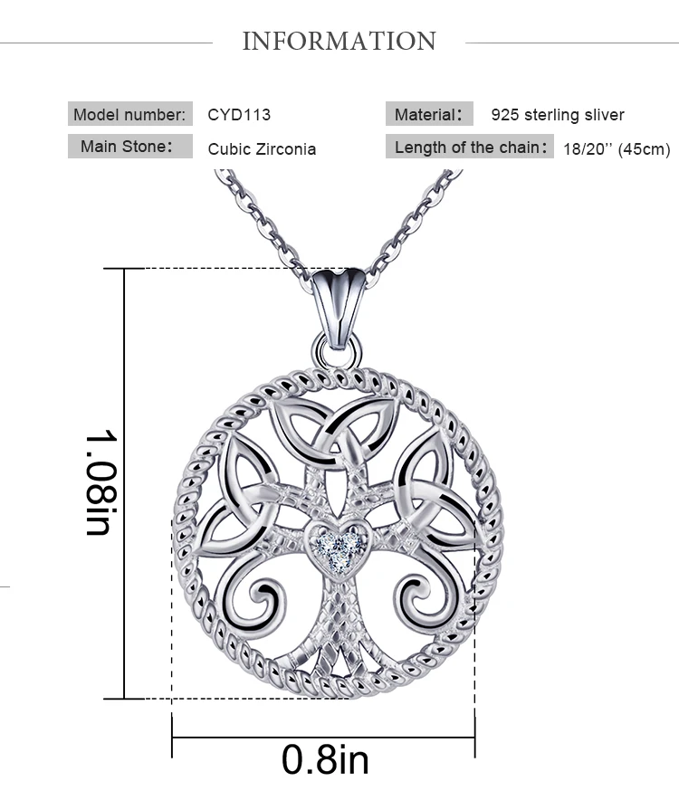 Eudora, 925 пробы, серебряное круглое ожерелье с подвеской «Древо жизни», Ирландское кельтское ожерелье с узлом, хорошее ювелирное изделие для женщин CYD113