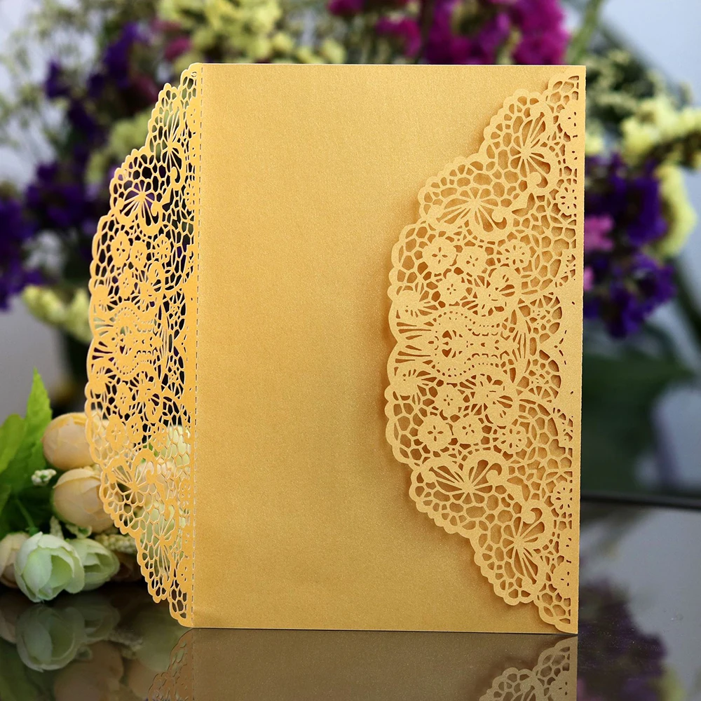  10x Laser Cut Wedding Invitations Card Elegant Wedding Envelopes Event Party Wedding Decor - 32958690468