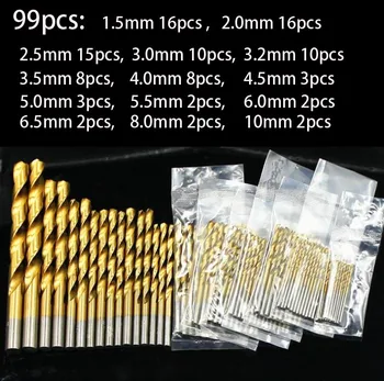 

99pcs Titanium high speed steel straight shank twist drill