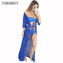 Стильный Сексуальный Для женщин пляж купальники платье сезон: весна–лето Горячие с длинным рукавом выдалбливают вышивка кружева прикрыть Vestido Q0994
