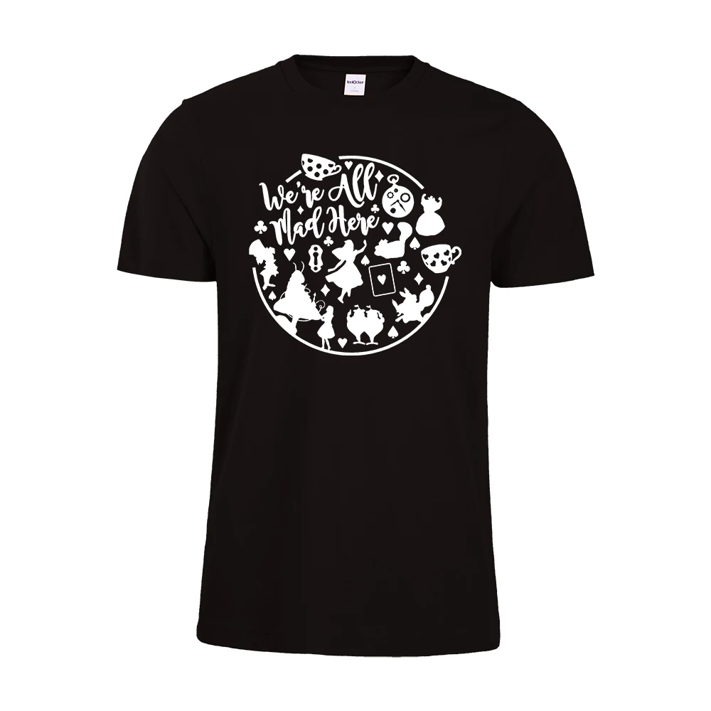 2019 New Arrival We're All Mad Here T-shirt Alice In Wonderland Shirt Funny Cheshire Cat T-shirt Women Casual Tees With Quote
