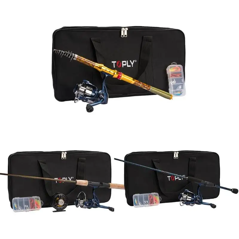 

3 Bundles Plastic Metal Fishing Set Rod Reel Carbon Full Kit Telescopic Spinning Fishing Baits Kits With Bag for Pesca
