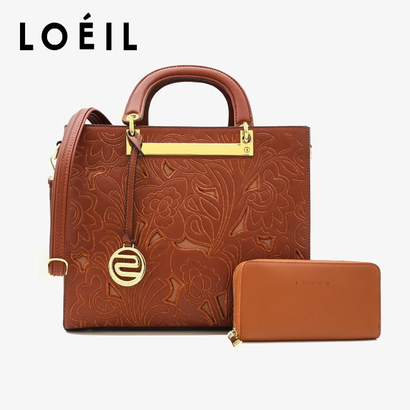 

2018 original ethnic style embossed pattern elegant fashion ladies bag matching wallet