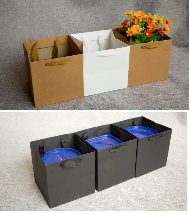 

10x10x10cm/15x15x15cm 10pcs Fruit flowers bonsai packaging paper bag with handle square bottom kraft paper bag gift bag