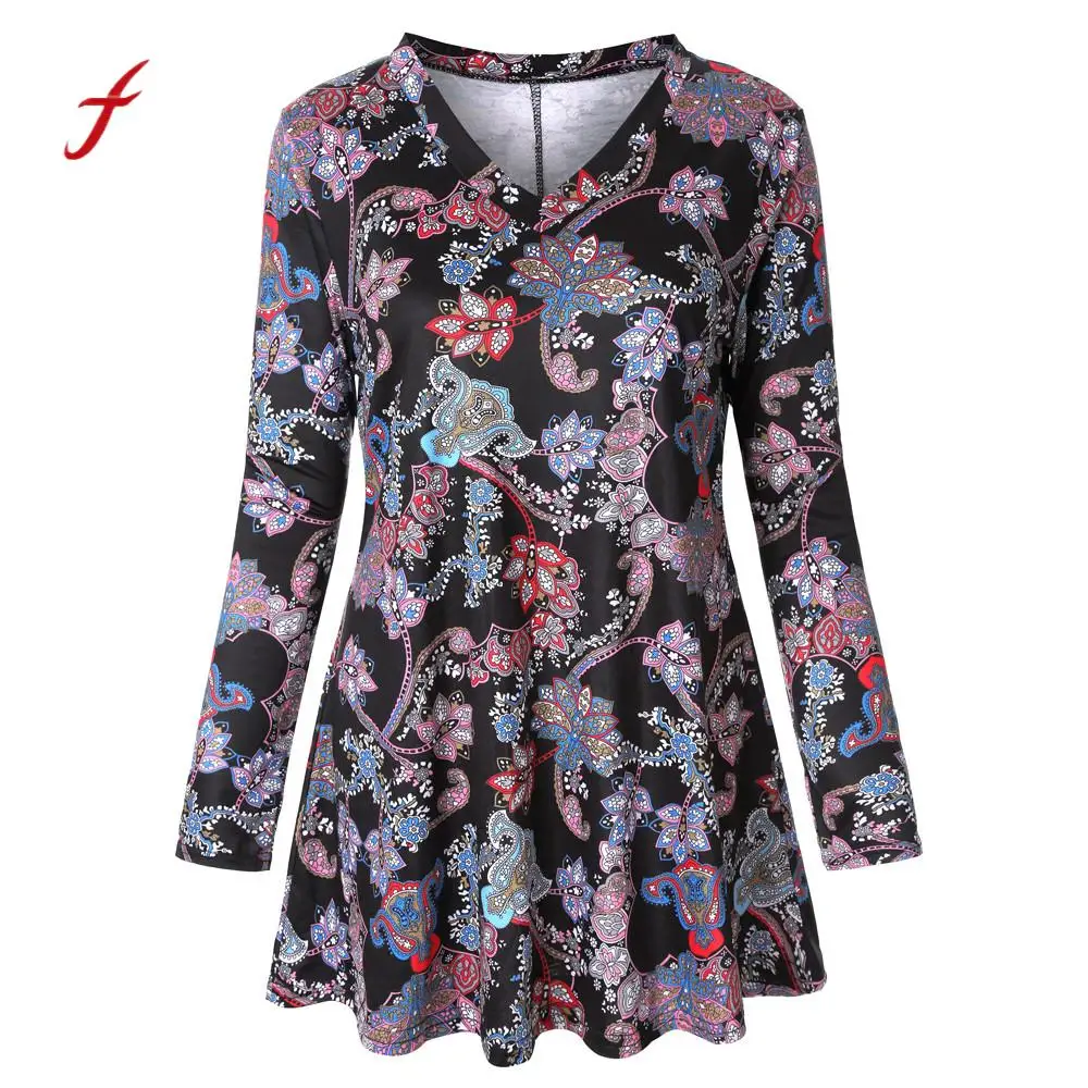 

Feitong new shirt Womens long sleeve blouse Floral Print Casual Loose Tops Tunic womens tops and blouses plus size shirt kimono