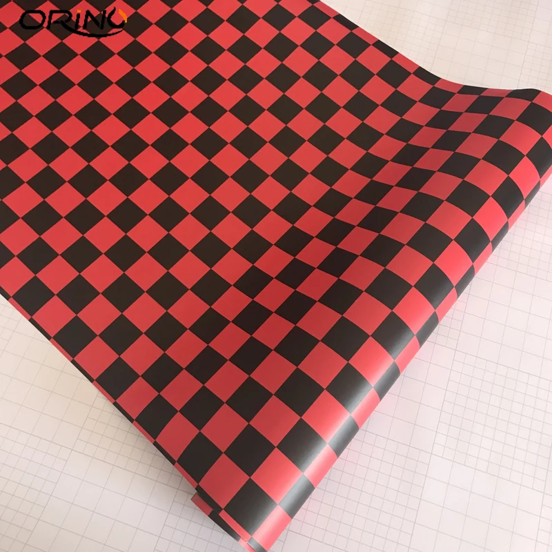 Black Red Chequered Flag Vinyl Film Sticker-4