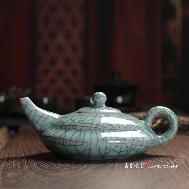 Chinese Celadon Longquan Teapot Crackle Glaze Ge Kiln Teapots 300mlin