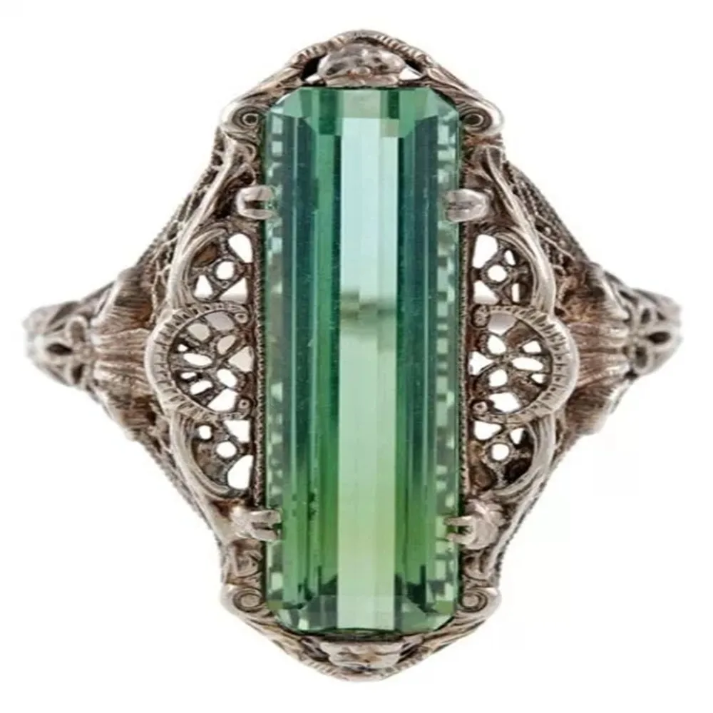 Vintage Green Stone Rings for Women Wedding Ring Gift Silver Ring Princess Luxury Jewelry Bague Femme Man Anillos Mujer O5J395