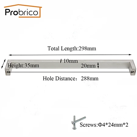 Probrico квадратные ручки для шкафа 20 мм Ширина нержавеющая сталь кухонные дверные ручки для ящиков платяного шкафа 96 мм-320 мм мебельные ручки 1 шт